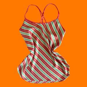 90's 00's vintage orange striped satin lingerie y2k slip dress LARGE
